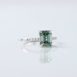 Green Emerald Moissanite Diamond Hidden Halo Engagement Ring For Her