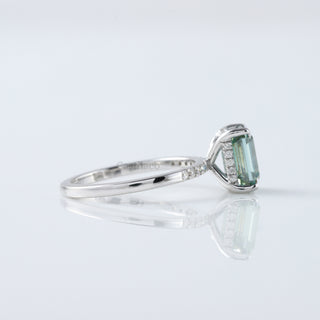 Green Emerald Moissanite Diamond Hidden Halo Engagement Ring For Her