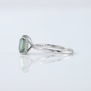 Green Emerald Moissanite Diamond Hidden Halo Engagement Ring For Her