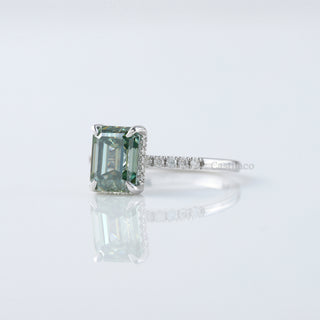Green Emerald Moissanite Diamond Hidden Halo Engagement Ring For Her