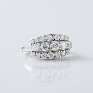 Art deco Three Layer Round Moissanite Diamond Wedding Ring