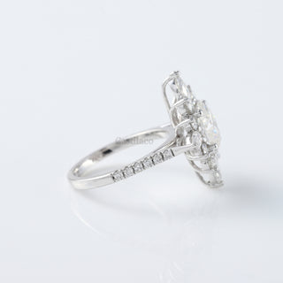 Oval cut Moissanite Vintage Halo Engagement Ring