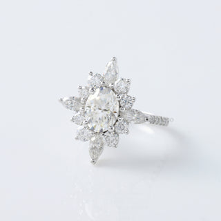 Oval cut Moissanite Vintage Halo Engagement Ring