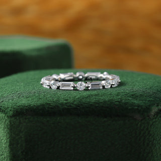 Baguette and Round Moissanite Diamond Full Eternity Band