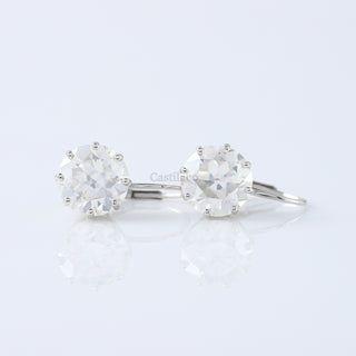 Old European Round Moissanite Diamond Lever Back Earrings