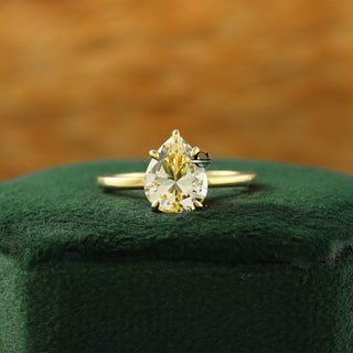 Pear Canary Yellow Moissanite Solitaire Engagement Ring in 18K Yellow Gold 
