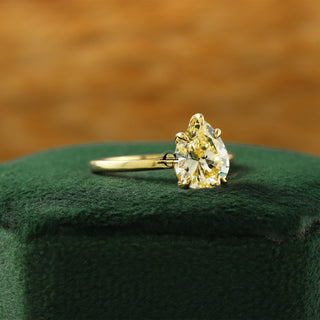 Pear Canary Yellow Moissanite Solitaire Engagement Ring in 18K Yellow Gold 