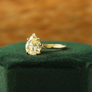 Pear Canary Yellow Moissanite Solitaire Engagement Ring in 18K Yellow Gold 