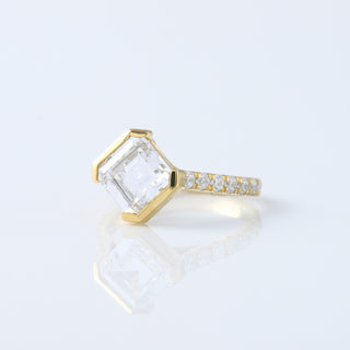 2.00 CT Asscher Lab Diamond Compass Shape Half Bezel Set Engagement Ring in 14K Solid Gold