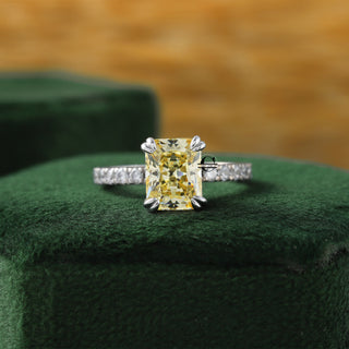 Canary Yellow Radiant Moissanite Halo Diamond Engagemenr Ring in 14k Solid Gold