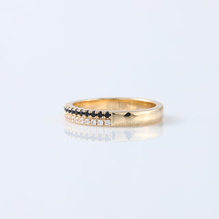 Two Row Black and White Moissanite Diamond 14K Yellow Gold Band