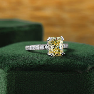 Canary Yellow Radiant Moissanite Halo Diamond Engagemenr Ring in 14k Solid Gold