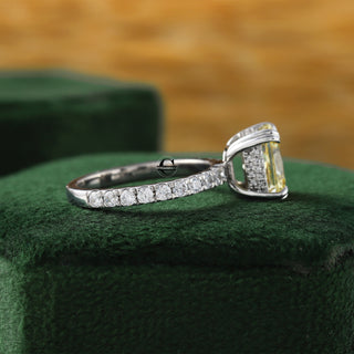 Canary Yellow Radiant Moissanite Halo Diamond Engagemenr Ring in 14k Solid Gold