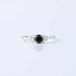 Vintage White Gold Black Diamond Engagement Ring | Unique Diamond Cluster Bridal Set | Perfect Anniversary Gift