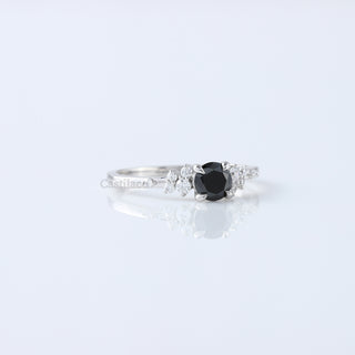 Vintage White Gold Black Diamond Engagement Ring | Unique Diamond Cluster Bridal Set | Perfect Anniversary Gift