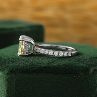 Canary Yellow Radiant Moissanite Halo Diamond Engagemenr Ring in 14k Solid Gold