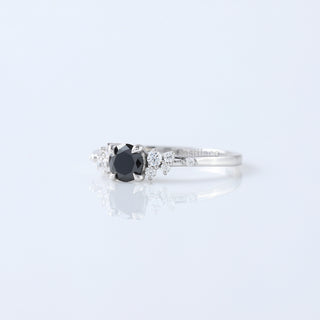 Vintage White Gold Black Diamond Engagement Ring | Unique Diamond Cluster Bridal Set | Perfect Anniversary Gift