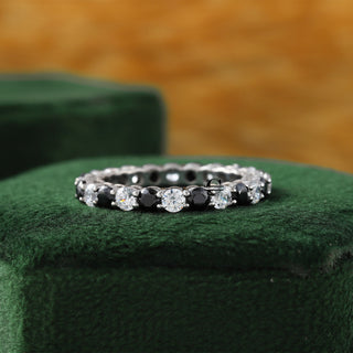 Full Eternity White and Black Moissanite Wedding Band for Women Anniversary Gifts