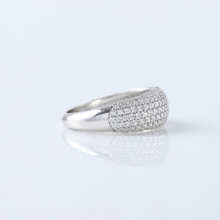 Micro Pave Dome Ring | Chunky Statement Ring with Moissanite Diamonds | Elegant Pave Set Signet Ring for Her