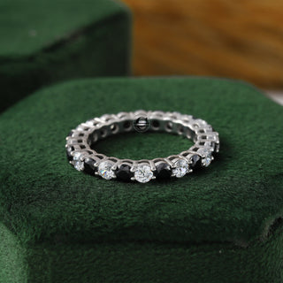 Full Eternity White and Black Moissanite Wedding Band for Women Anniversary Gifts