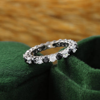 Full Eternity White and Black Moissanite Wedding Band for Women Anniversary Gifts