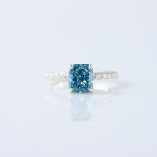 1.50CT Blue Radiant Cut Lab Grown Diamond Engagement Ring