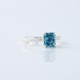 1.50CT Blue Radiant Cut Lab Grown Diamond Engagement Ring