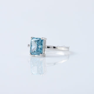 Solitaire Fancy Blue Radiant Cut Lab Grown Diamond Anniversary Gift For Ring