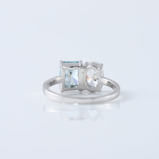 Toi Et Moi Blue Radiant & Oval 3.00TCW Lab Grown Two-Stone Engagement Ring