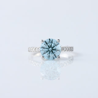 2.00 CT Round Certified Lab Grown Blue Diamond Engagement Ring for Her