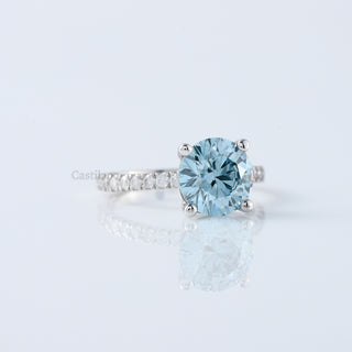 2.00 CT Round Certified Lab Grown Blue Diamond Engagement Ring for Her