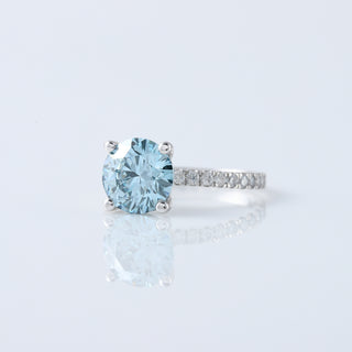 2.00 CT Round Certified Lab Grown Blue Diamond Engagement Ring for Her