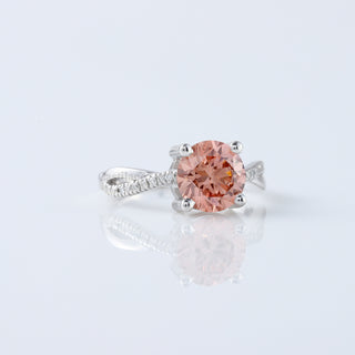 Twisted Pave Set 2.00 CT Round Pink Color Lab Grown Diamond Ring