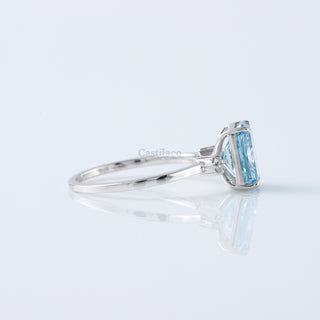 Three Stone Radiant Blue Lab Grown Diamond Engagement Ring