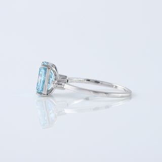 Three Stone Radiant Blue Lab Grown Diamond Engagement Ring