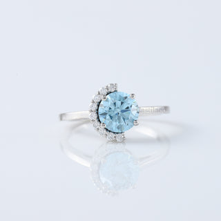 Half Halo Blue Round Cut Lab Grown Diamond Solitaire Ring