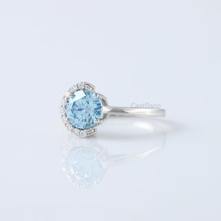 Half Halo Blue Round Cut Lab Grown Diamond Solitaire Ring