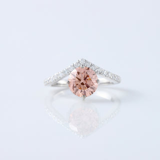 Vivid Pink Round Cut Lab Grown Diamond Curved Style Engagement Ring