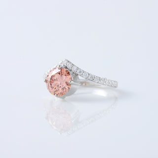 Vivid Pink Round Cut Lab Grown Diamond Curved Style Engagement Ring