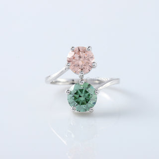 Toi Et Moi Two stone Pink and Green Round Lab Grown Diamond Engagement Ring