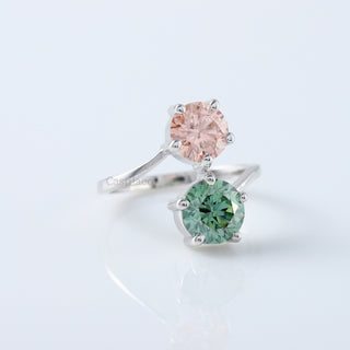 Toi Et Moi Two stone Pink and Green Round Lab Grown Diamond Engagement Ring