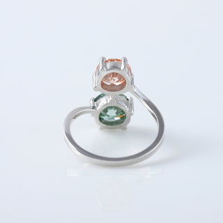 Toi Et Moi Two stone Pink and Green Round Lab Grown Diamond Engagement Ring