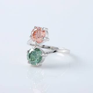 Toi Et Moi Two stone Pink and Green Round Lab Grown Diamond Engagement Ring