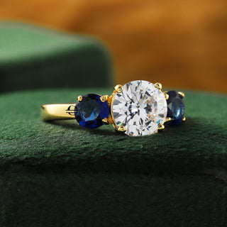 Three Stone Round Lab Grown Engagement Ring in 14K Solid Gold