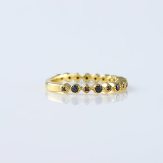 14K Yellow Gold Black Moissanite Diamond Bezel Setting Half Eternity Ring