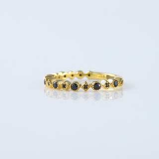 14K Yellow Gold Black Moissanite Diamond Bezel Setting Half Eternity Ring