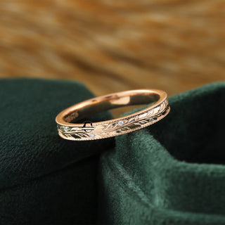 Vintage Full Eternity Round Moissanite Leaf Design Diamond Wedding Band