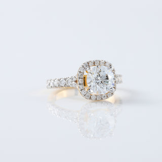 1.50 CT Cushion Lab Grown Diamond Halo Engagement 14K Solid Gold Ring