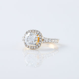 1.50 CT Cushion Lab Grown Diamond Halo Engagement 14K Solid Gold Ring