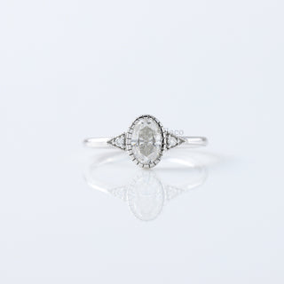 Art Deco Oval Three-Stone Ring | Milgrain Moissanite Engagement & Anniversary Gift Ring